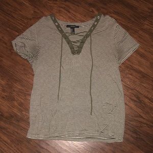 Army Green and White Striped Criss Cross Tee